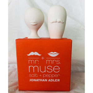 Jonathan Adler Mr & Mrs Muse Moustache Salt & Pepper Mod Shakers New